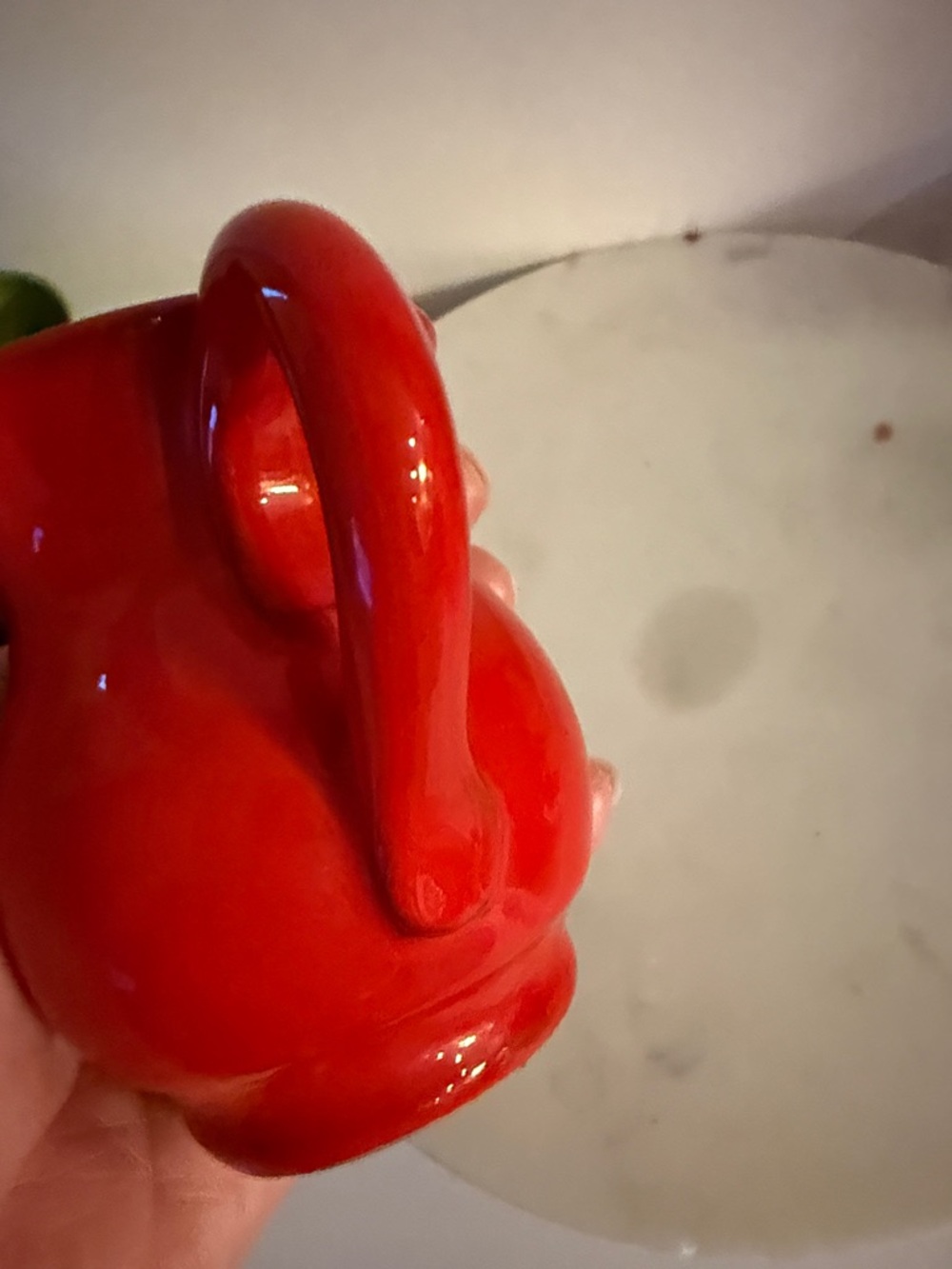 Glossy Red Ceramic Pitcher with Signed Base Italy is written on bottom - Picture 11 of 17